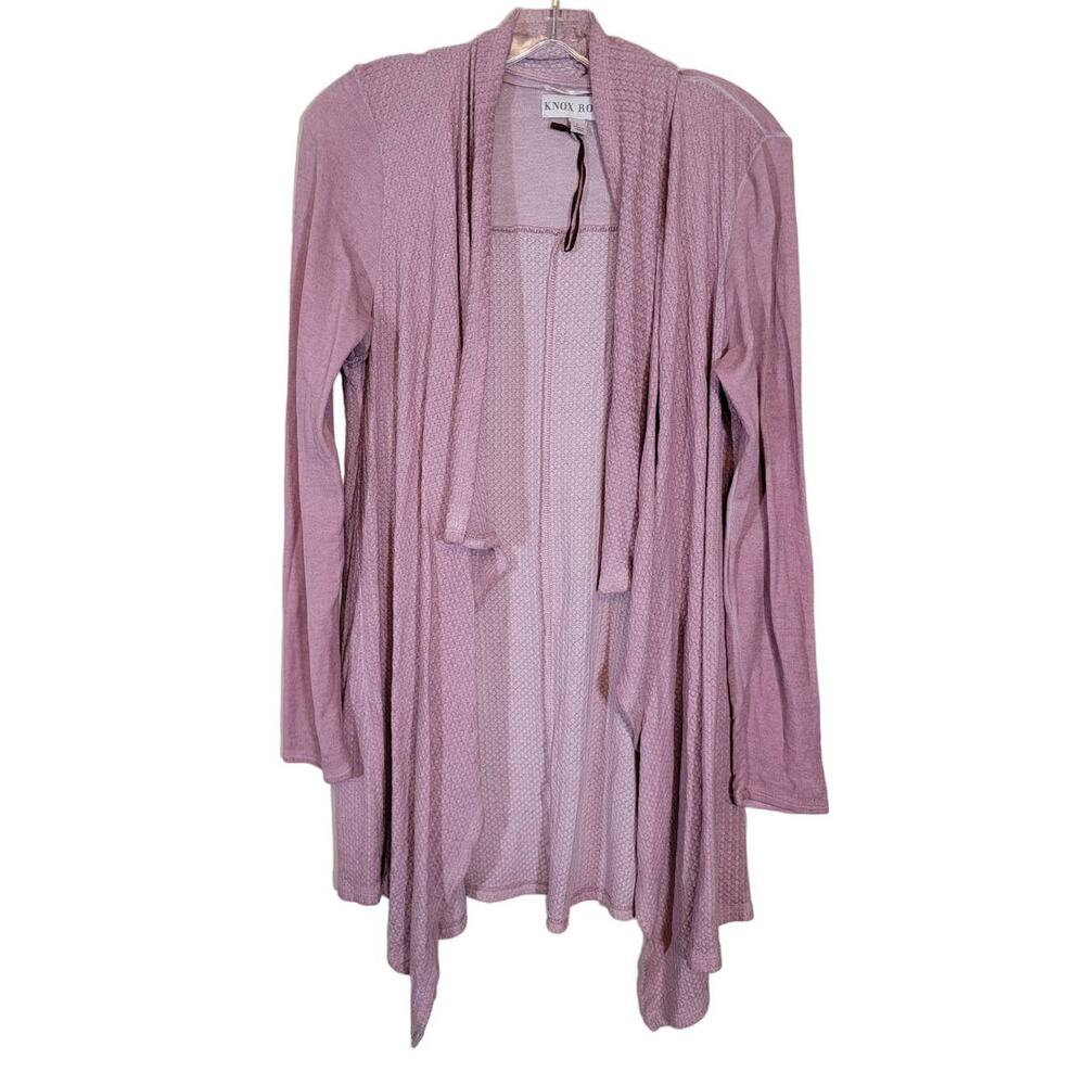 Knox Rose Open Front Textured Cardigan Sweater Long Sleeves Boho Pink Large